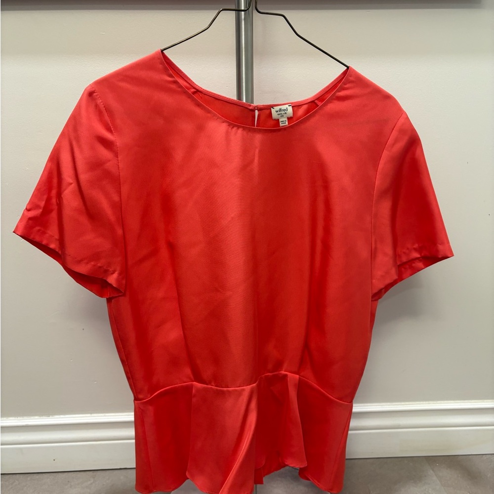 Wilfred Silk Peplum Open Back Blouse - 6 - Coral